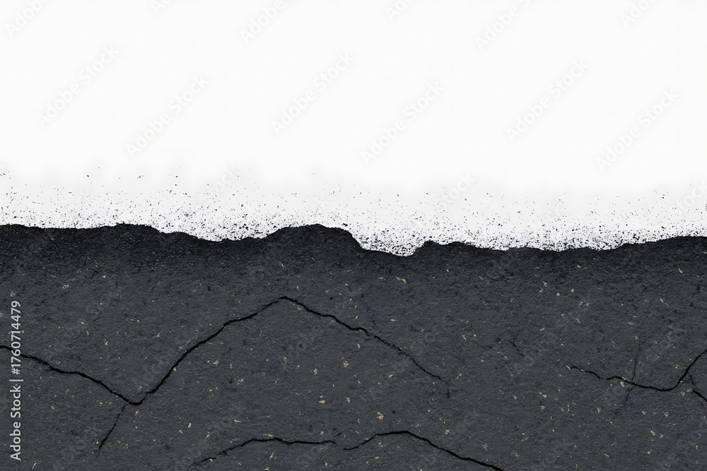 Obraz premium Abstract textured landscape with dark tones and cracks, suggesting erosion and a stark horizon.