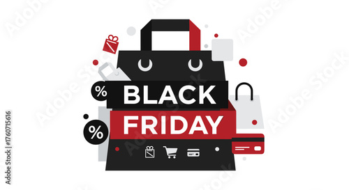 Black Friday sale banner Shopping bags discount symbols and ecommerce promotion