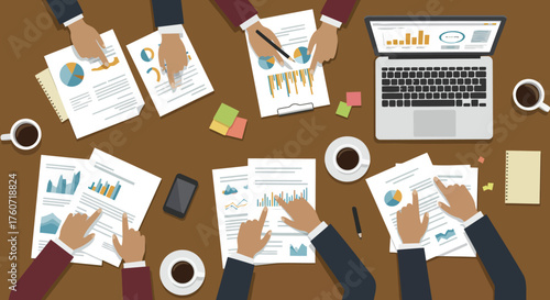 Business Team Meeting Analyzing Reports, Collaboration, and Ideas