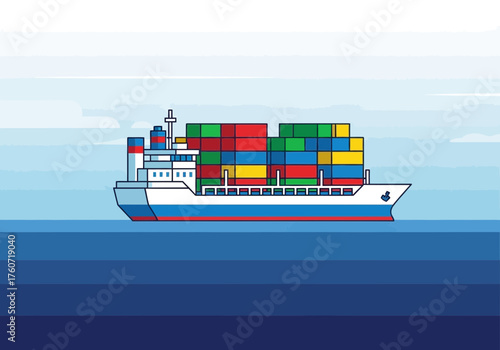 Cargo ship sailing ocean waters transporting containers delivering goods