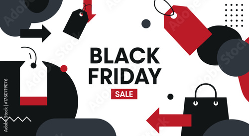 Black Friday Sale abstract banner design with modern geometric shapes and price tags