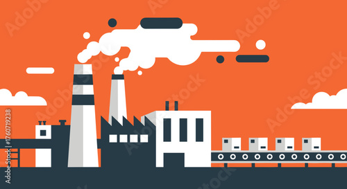 Manufacturing industry flat design illustration Factory production and air pollution
