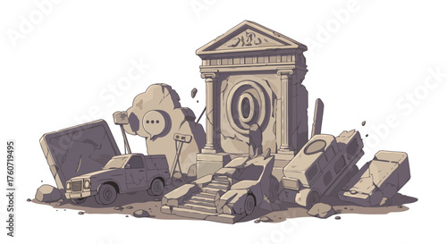 Ancient ruined structure illustration a weathered monument of time
