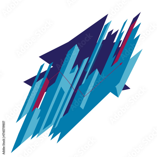 Abstract geometric shape composed of blue and red colored triangular forms