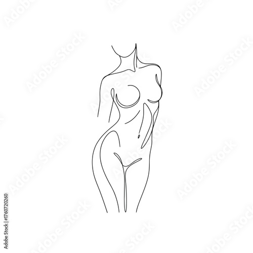 Elegant continuous line drawing of a female torso and hips
