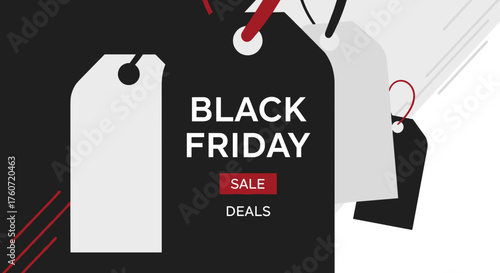 Black Friday sale deals graphic illustration with overlapping price tags and text