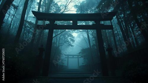 ダークな日本の神社の鳥居