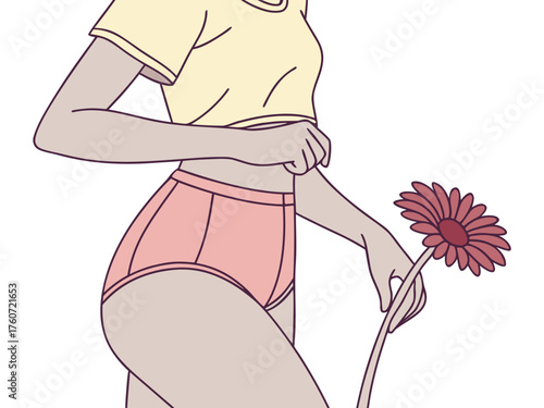 Periods of a young beautiful girl, these days, red days, menstruation, banner, hygiene, health care, women days, woman in menstrual panties Thrush