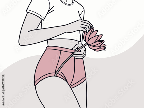 Periods of a young beautiful girl, these days, red days, menstruation, banner, hygiene, health care, women days, woman in menstrual panties Thrush