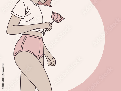 Periods of a young beautiful girl, these days, red days, menstruation, banner, hygiene, health care, women days, woman in menstrual panties Thrush