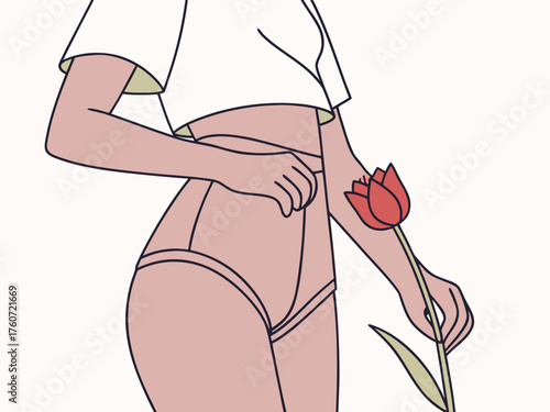 Periods of a young beautiful girl, these days, red days, menstruation, banner, hygiene, health care, women days, woman in menstrual panties Thrush