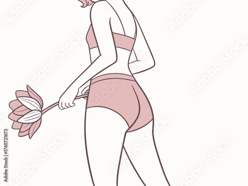 Periods of a young beautiful girl, these days, red days, menstruation, banner, hygiene, health care, women days, woman in menstrual panties Thrush