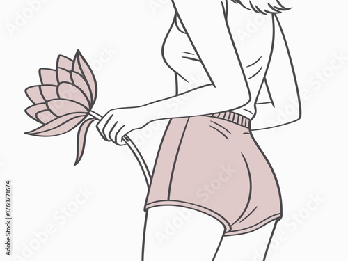 Periods of a young beautiful girl, these days, red days, menstruation, banner, hygiene, health care, women days, woman in menstrual panties Thrush