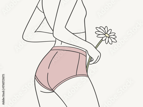 Periods of a young beautiful girl, these days, red days, menstruation, banner, hygiene, health care, women days, woman in menstrual panties Thrush