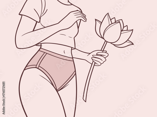 Periods of a young beautiful girl, these days, red days, menstruation, banner, hygiene, health care, women days, woman in menstrual panties Thrush