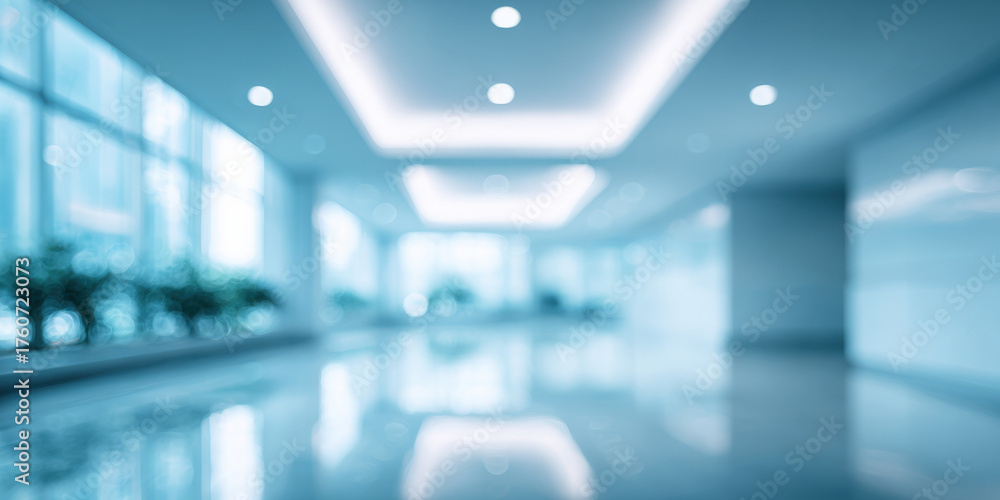 Fototapeta premium Modern corporate office interior with bright lights and glass reflections