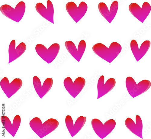 Pink heart icon set. Sweet and romantic designs for Valentine's Day and children's projects. Ideal for gifts, cards, and fabric. Vector illustration.