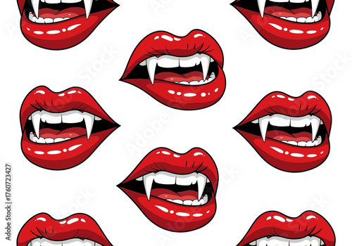 Repeating pattern of vampire lips for halloween