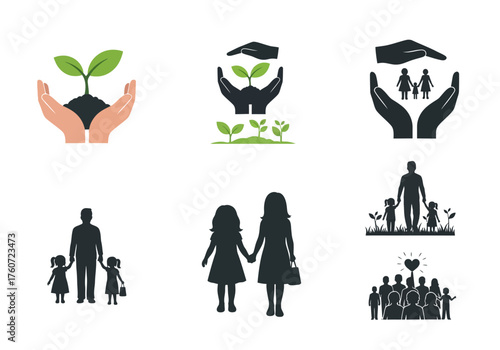 Set of abstract environmental icons representing ecology and conservation themes