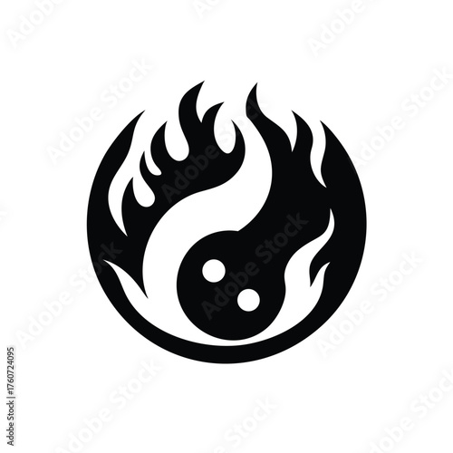 Creative fiery yin yang blending balance and energy art Vector illustration