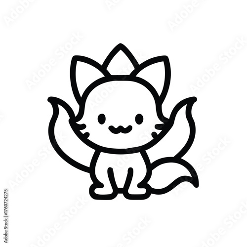 Cute anime fox with nine tails glowing in magical charm Vector illustration