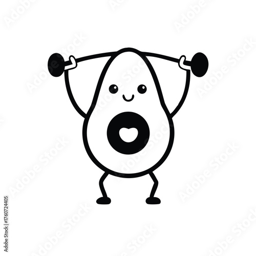 Playful avocado doing weightlifting in humorous fitness theme Vector illustration
