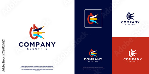 cable logo with the concept of energy service provider, digital base, smart energy, vector design template.