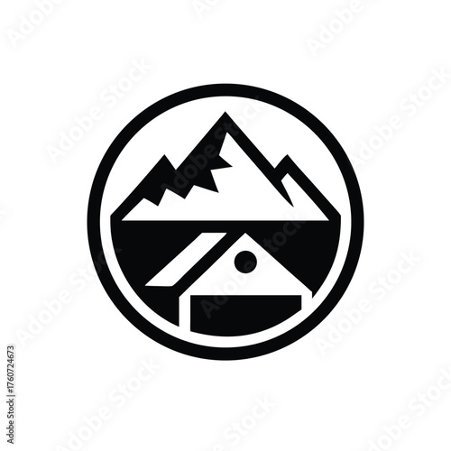 Scenic mountain and tent emblem perfect for travel and camping theme Vector illustration