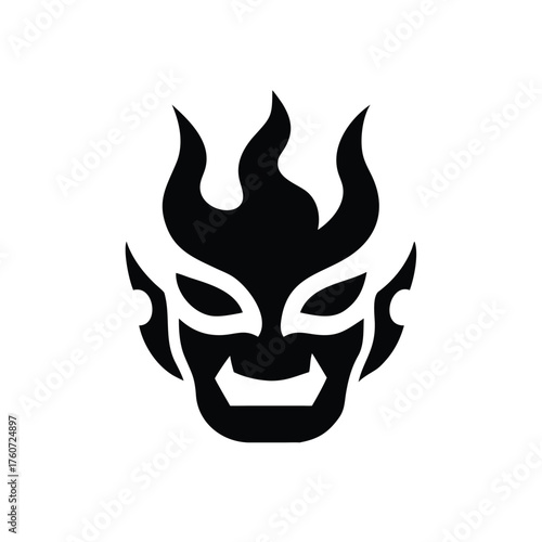 Fierce samurai mask with fiery aura representing courage and mystery Vector illustration