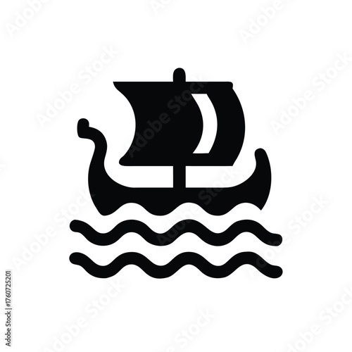 Viking ship sailing proudly across waves in ancient nordic style Vector illustration