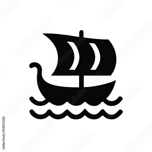 Detailed viking ship sailing on sea waves in classic nordic design Vector illustration