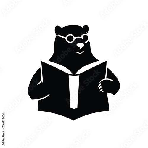 Bear wearing glasses reading book quietly with peaceful charming style Vector illustration