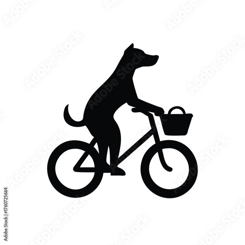 Cheerful dog cycling with basket happily in animated lively pose Vector illustration