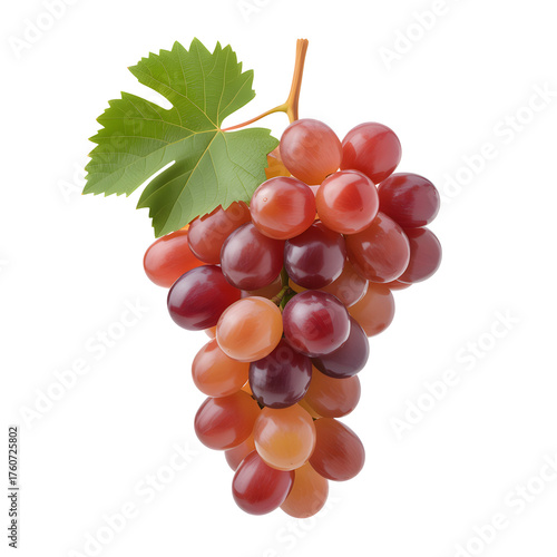 Fresh Bunch of Red Grapes Isolated on White Background, Healthy Organic Fruit and Natural Food Concept Photography