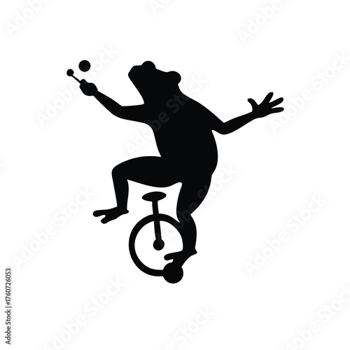 Playful frog riding a unicycle while juggling with cheerful energy Vector illustration