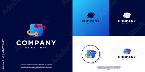 electrical network logo, connection, energy service provider, vector graphic illustration.