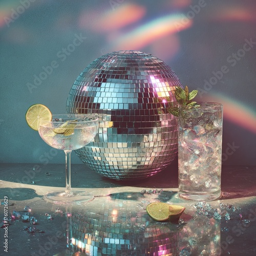 Set with a disco ball with some drinks.