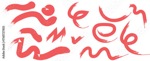 Bold red ink brush strokes and shapes abstract art element collection