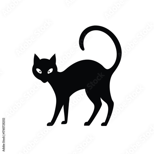 Black cat with arched back looking playful in mysterious charming pose Vector illustration