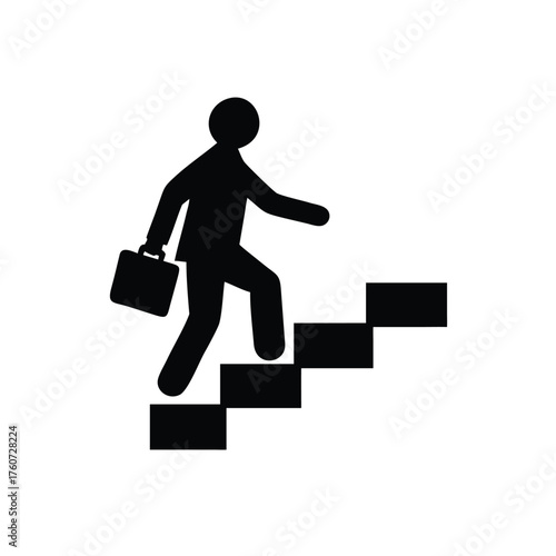 Businessman climbing stairs confidently toward success with determined energy Vector illustration
