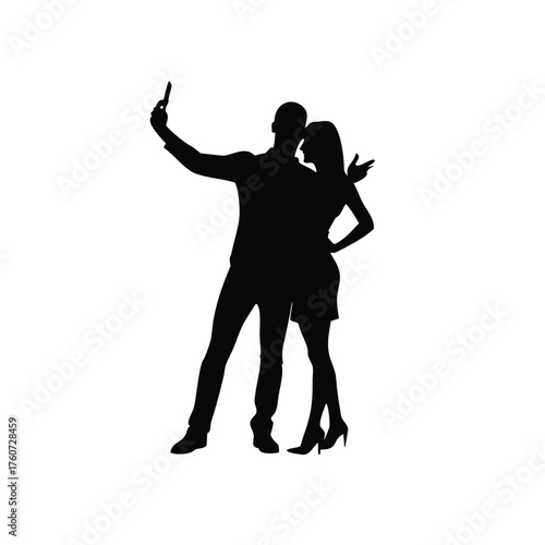 Couple taking selfie together capturing happy and joyful moment Vector illustration