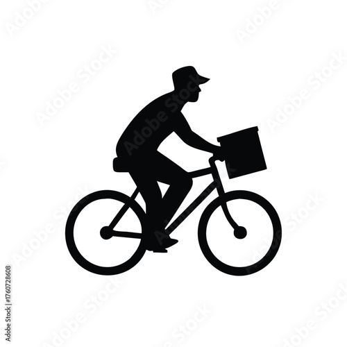 Delivery man riding bicycle carrying packages in cheerful animated scene Vector illustration