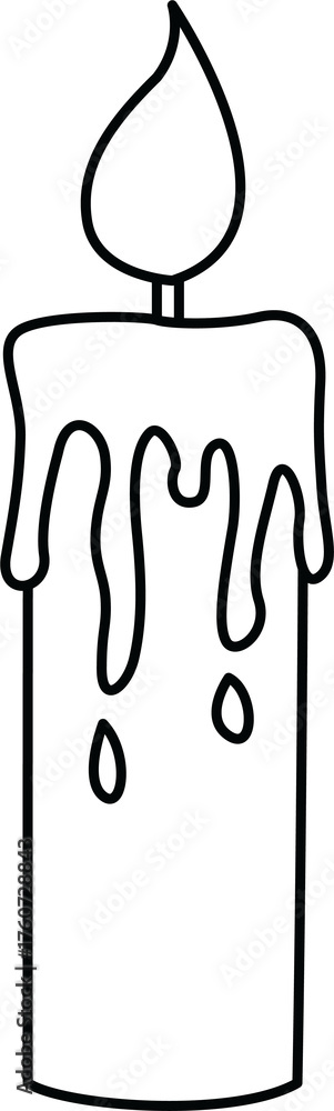 Obraz premium Cute halloween candle outline clipart with melting wax and flame in simple style for spooky decoration or festive design