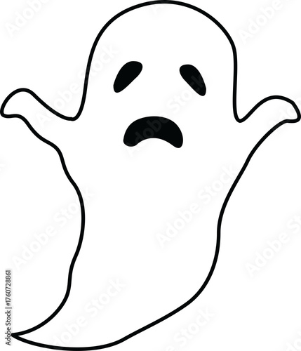 Cute halloween ghost outline clipart with sad face expression perfect for spooky season design and decoration
