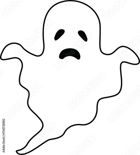 Cute halloween ghost outline clipart with sad expression for spooky decoration