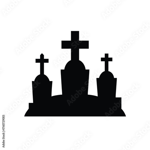 Graveyard with crosses and tombstones in a calm spooky scenery Vector illustration
