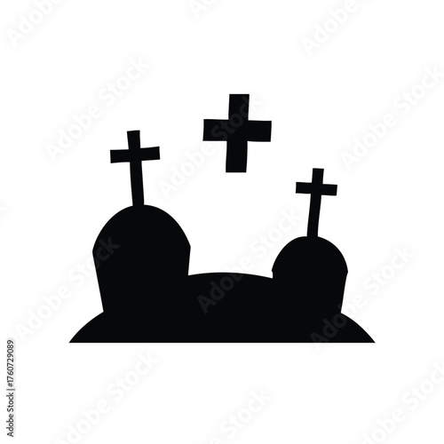 Cemetery with tombstones and cross monuments in a peaceful setting Vector illustration