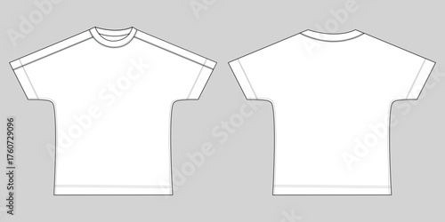Blank White T-Shirt Front and Back Template.  White T-Shirt Mockup for Design. Plain White Short-Sleeve T-Shirt Template.  White T-Shirt for Custom Design Mockup. 