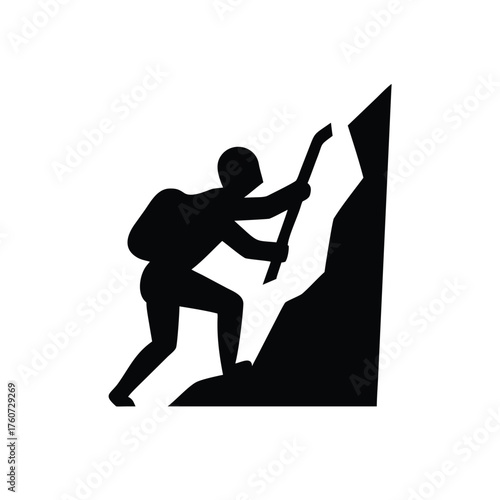 Mountain climber reaching summit celebrating achievement outdoors Vector illustration