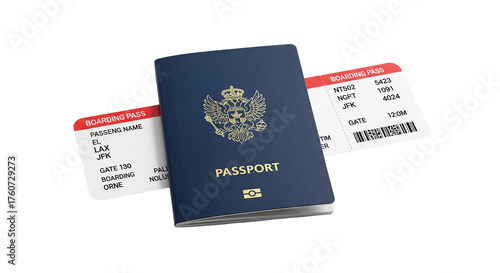 realistic photo of passport and boarding pass isolated 